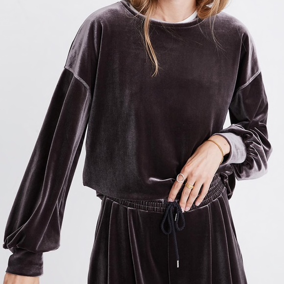 Madewell Velvet Balloon-Sleeve Sweatshirt - Picture 3 of 7